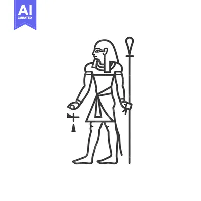 Aset premium populer: Line Drawing of an Egyptian God Holding a Staff and Ankh