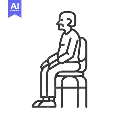 Aset premium populer: Line Drawing of an Elderly Man Sitting on a Chair