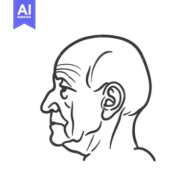 Aset desain premium: Line Drawing of an Elderly Man's Profile