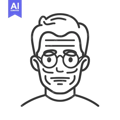 Aset premium populer: Line drawing of an elderly man with wrinkles and glasses