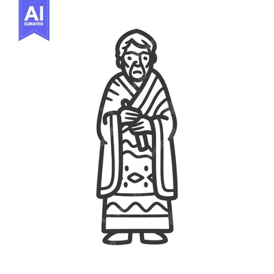 Aset premium populer: Line Drawing of an Elderly Person in Traditional Clothing