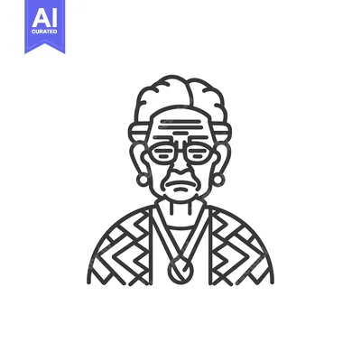 Popular premium asset: Line drawing of an elderly woman wearing glasses and a patterned shirt