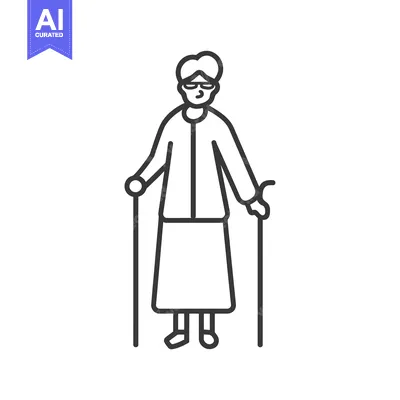 Popular premium asset: Line Drawing of an Elderly Woman with a Cane