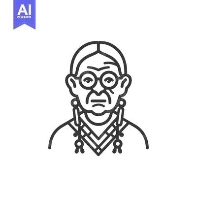 Aset premium populer: Line Drawing of an Indigenous Person with Glasses and Traditional Clot