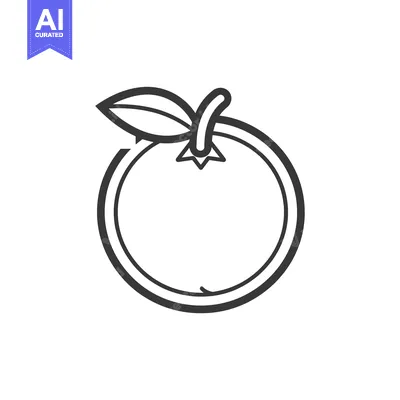 Aset desain premium: Line Drawing of an Orange with a Leaf
