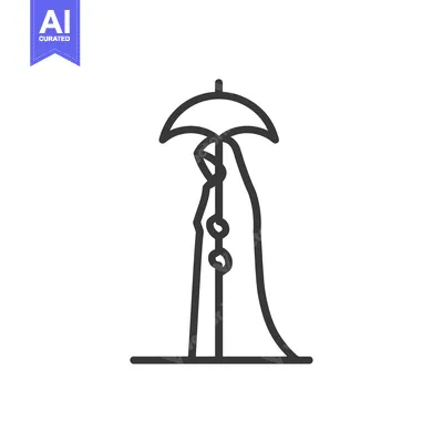 Aset premium populer: Line drawing of an umbrella with a long cloth attached