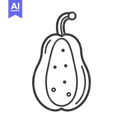 Aset premium populer: Line drawing of a papaya with seeds