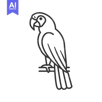 Premium design asset: Line Drawing of a Parrot Perched on a Branch