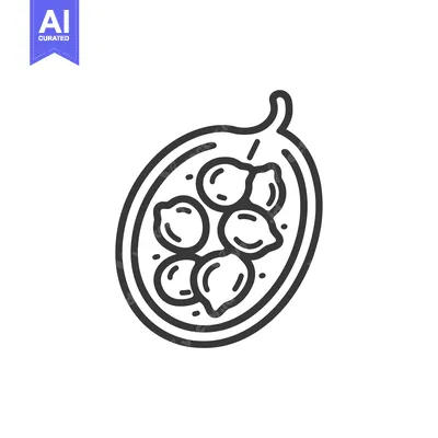 Aset premium populer: Line drawing of a passion fruit with seeds