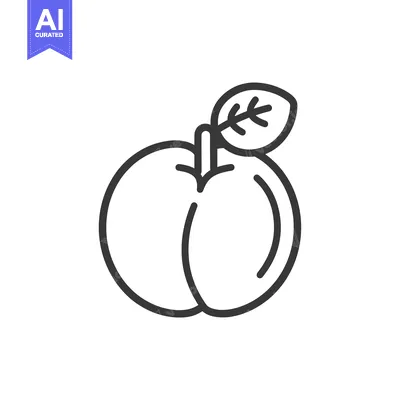 Premium design asset: Line Drawing of a Peach with a Leaf