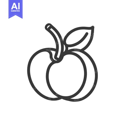 Premium design asset: Line Drawing of a Peach with a Leaf