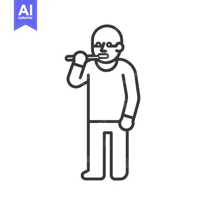 Premium design asset: Line drawing of a person brushing their teeth