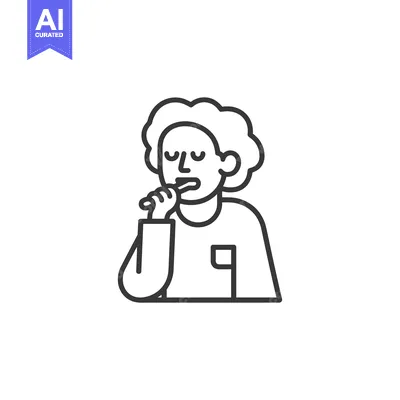 Line drawing of a person brushing their teeth