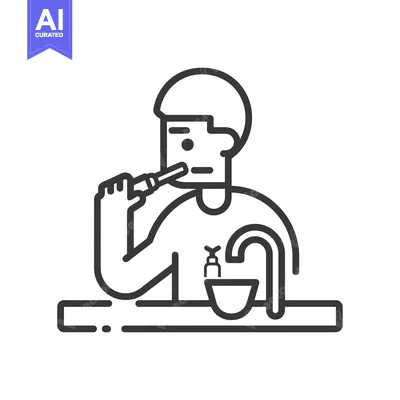 Aset desain premium: Line drawing of a person brushing their teeth in a bathroom