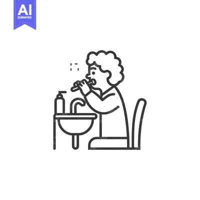 Aset premium populer: Line Drawing of a Person Brushing Their Teeth in the Bathroom