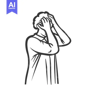 Aset premium populer: Line Drawing of a Person Covering Their Face with Their Hands
