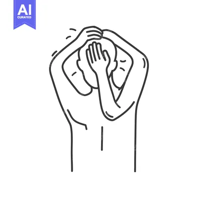 Aset desain premium: Line Drawing of a Person Covering Their Face with Their Hands