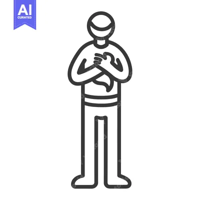 Aset desain premium: Line Drawing of a Person Holding Their Chest