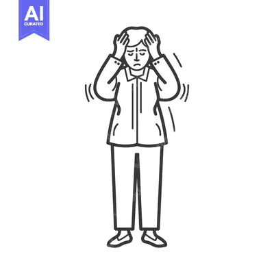 Premium design asset: Line Drawing of a Person Holding Their Head in Distress