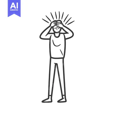 Premium design asset: Line Drawing of a Person Holding Their Head in Distress