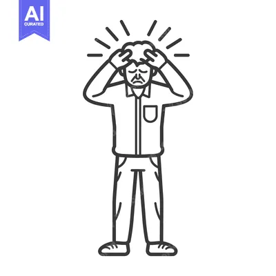 Aset premium populer: Line Drawing of a Person Holding Their Head in Pain