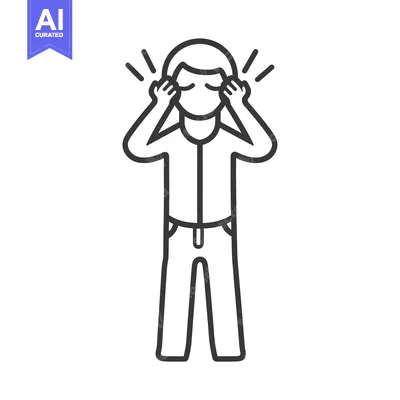 Premium design asset: Line drawing of a person holding their head in their hands