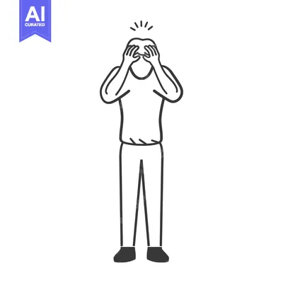 Aset premium populer: Line drawing of a person holding their head with their hands