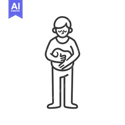 Aset desain premium: Line drawing of a person holding their stomach