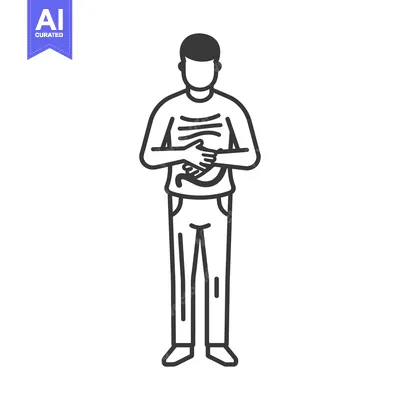 Aset desain premium: Line Drawing of a Person Holding Their Stomach