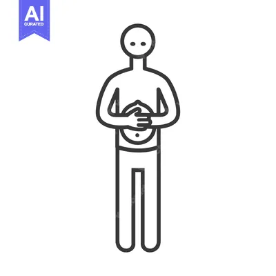Aset premium populer: Line drawing of a person holding their stomach