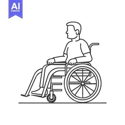 Aset desain premium: Line Drawing of a Person in a Wheelchair