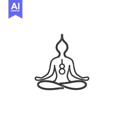 Aset desain premium: Line Drawing of a Person in a Yoga Pose with a Symbol in the Center of