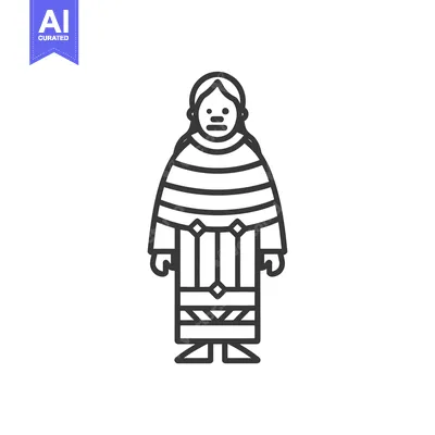 Aset desain premium: Line drawing of a person in traditional clothing