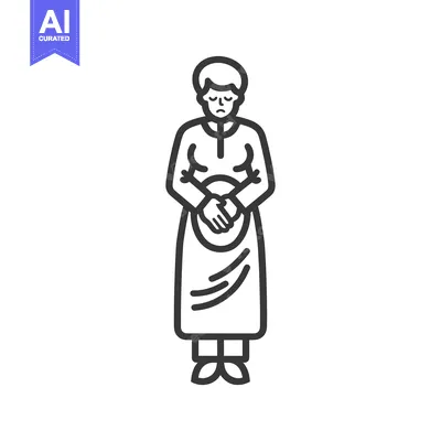 Popular premium asset: Line Drawing of a Person in Traditional Clothing with Hands Clasped