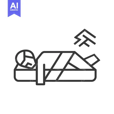 Aset premium populer: Line drawing of a person lying on a stretcher with a symbol of cold ab