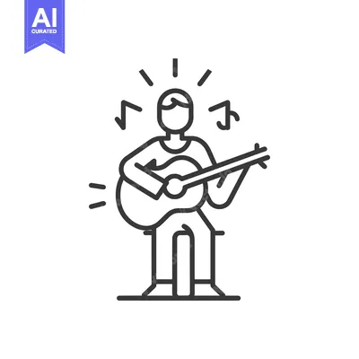 Premium design asset: Line drawing of a person playing an acoustic guitar