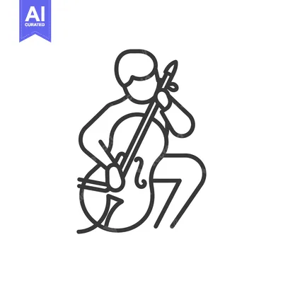 Aset desain premium: Line Drawing of a Person Playing the Cello