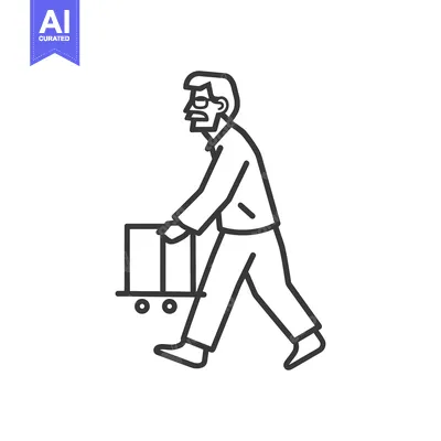 Aset premium populer: Line Drawing of a Person Pushing a Hand Truck