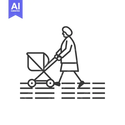 Aset premium populer: Line drawing of a person pushing a stroller