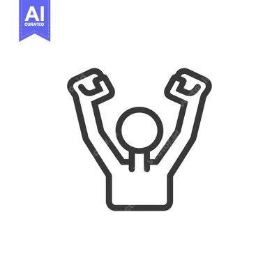Aset desain premium: Line Drawing of a Person Raising Their Arms in Celebration