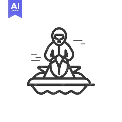 Aset desain premium: Line drawing of a person riding a jet ski