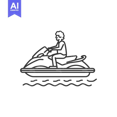 Aset desain premium: Line Drawing of a Person Riding a Jet Ski on Water