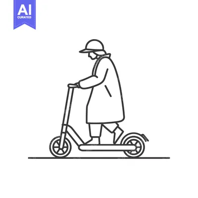 Popular premium asset: Line drawing of a person riding an electric scooter