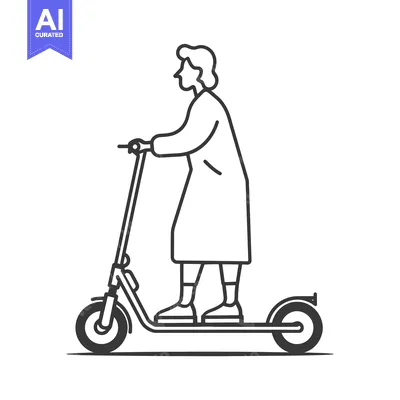 Line Drawing of a Person Riding an Electric Scooter