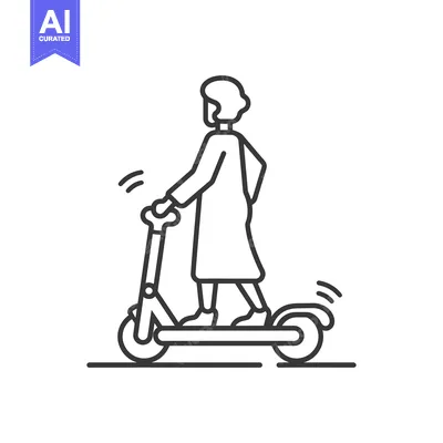 Aset desain premium: Line Drawing of a Person Riding an Electric Scooter
