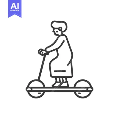 Aset desain premium: Line drawing of a person riding an electric scooter