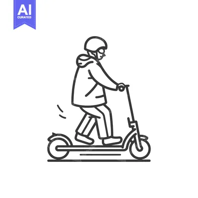 Aset desain premium: Line drawing of a person riding an electric scooter