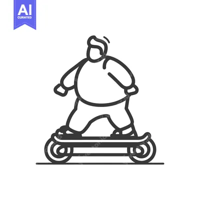 Premium design asset: Line drawing of a person riding an electric skateboard