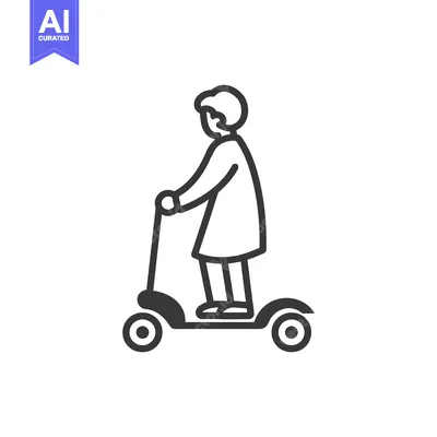 Premium design asset: Line Drawing of a Person Riding a Scooter