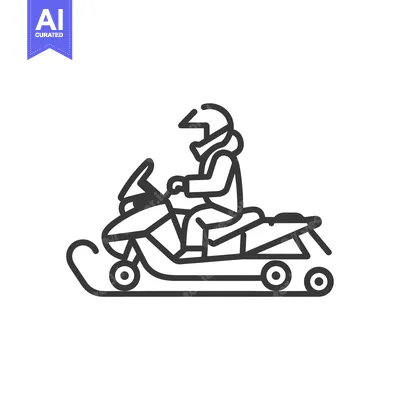 Line drawing of a person riding a snowmobile